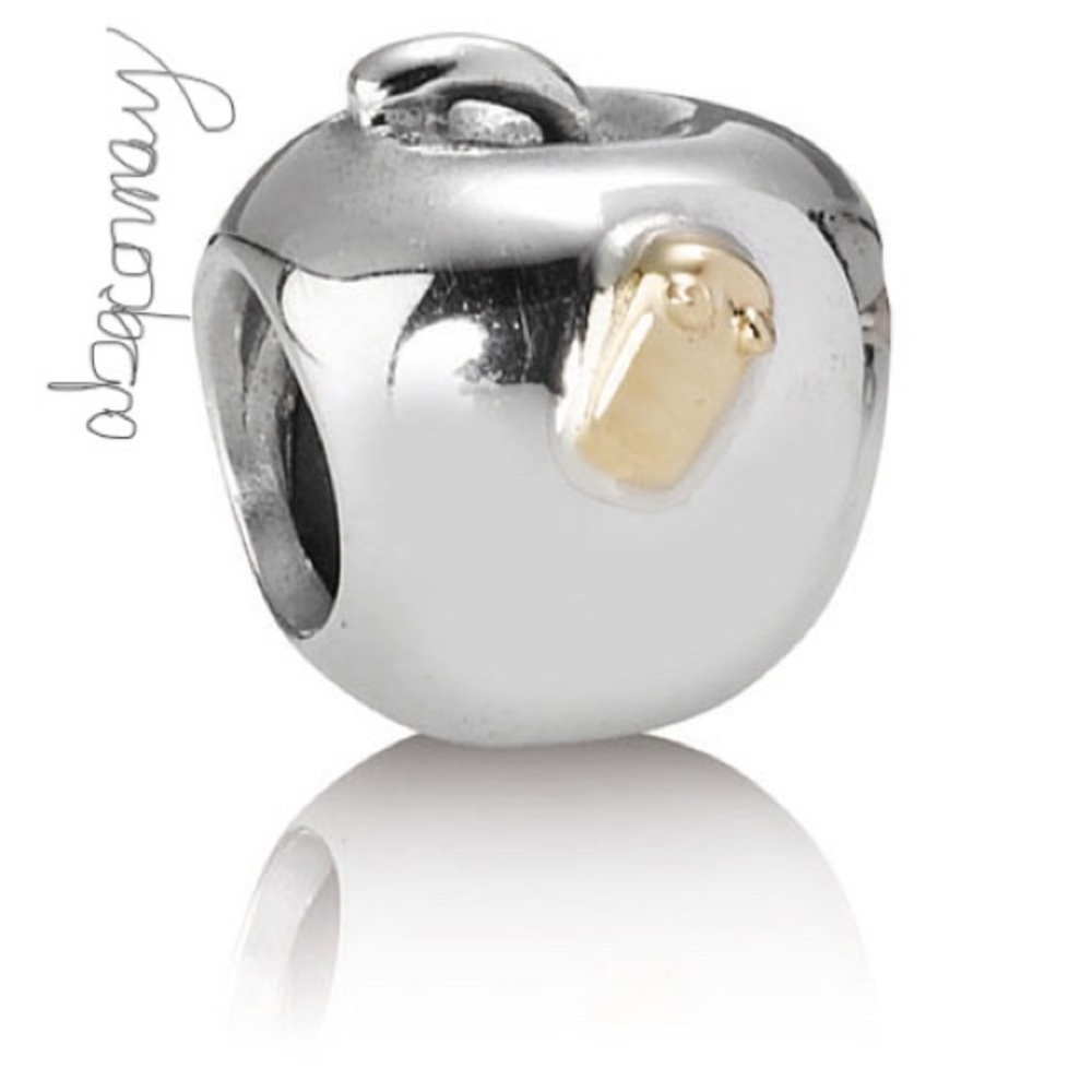 EUC Pandora 790168 Sterling Silver & 14k Yellow Gold Apple Charm w/ Worm